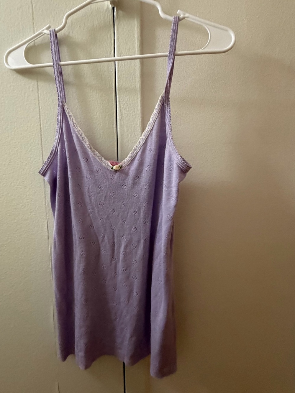 Polkadot Pointelle Lavender Lace-Trim Tank Top L